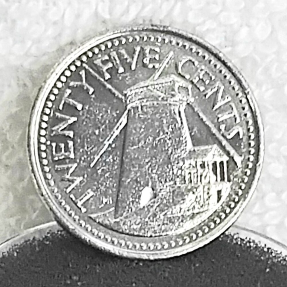 Circulated 2008 Barbados 25 Cents Coin made of Copper/Nickel!!